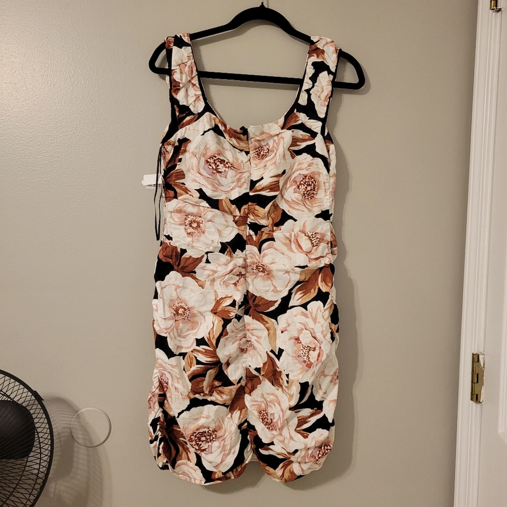 Express Floral Cream and Brown Linen Blend  Bodycon Sleeveless Dress. Size M - Picture 9 of 14